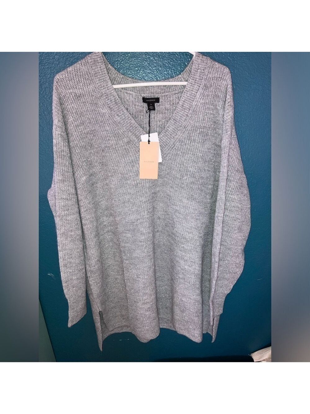 NWT HALOGEN Cozycore Metallic Knit Acrylic blend Sweater- Heather Grey 1XL